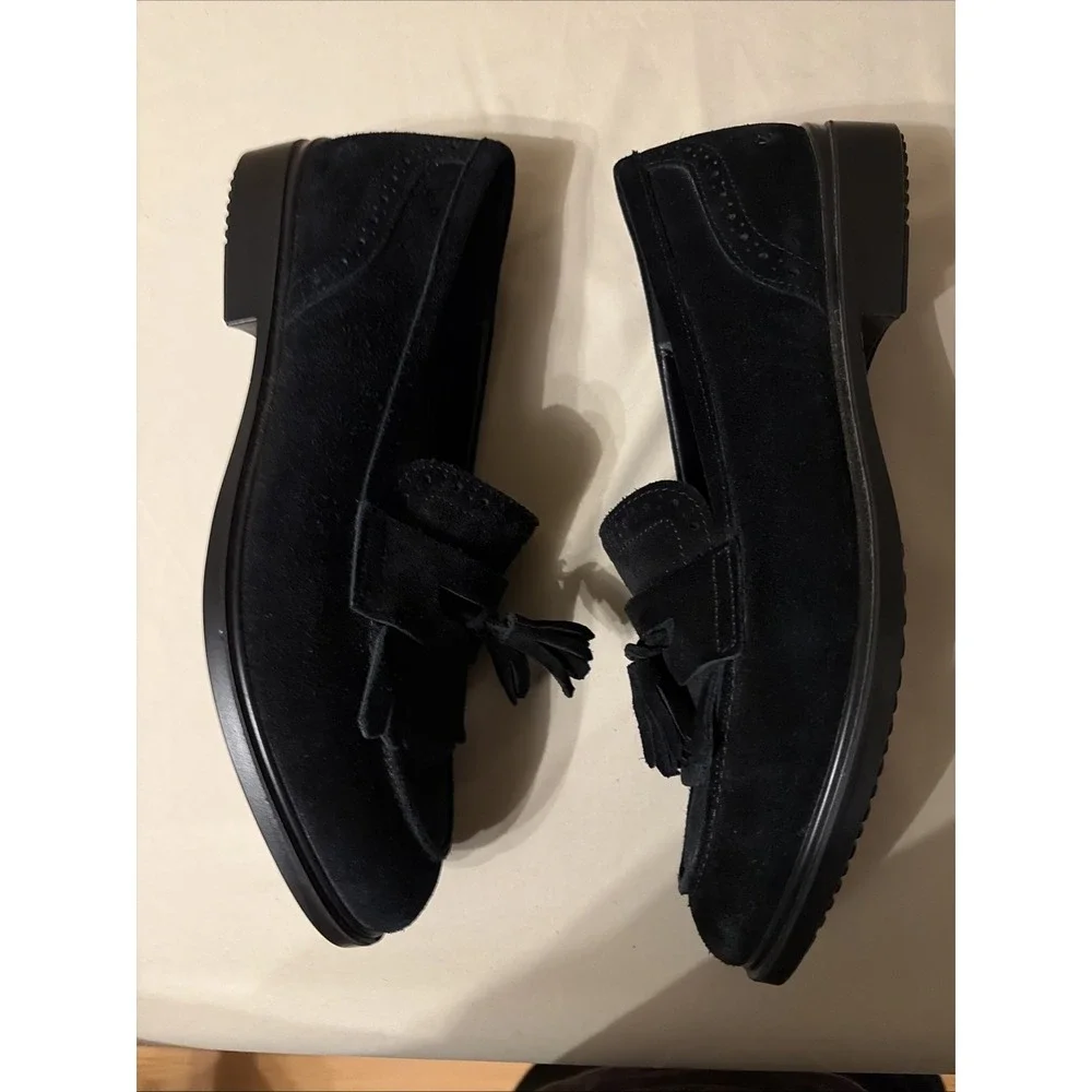 ECCO Women's 41 US 10 Black Suede Classic Loafers Tassel Kiltie Brogue Detail